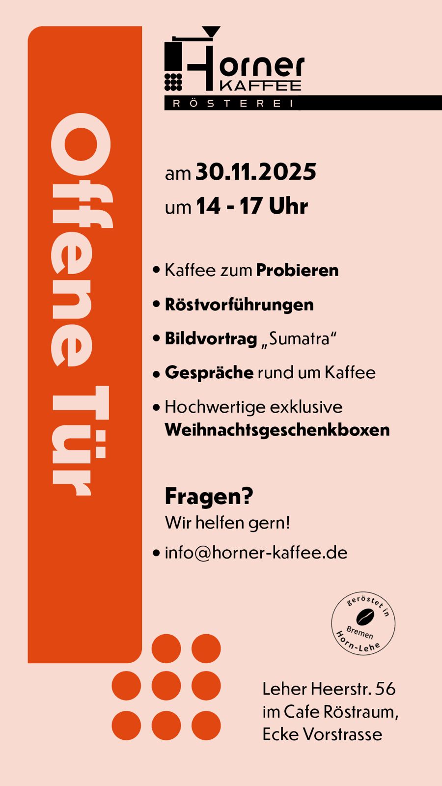 OFFENE TÜR IN DER HORNER KAFFEE RÖSTEREI